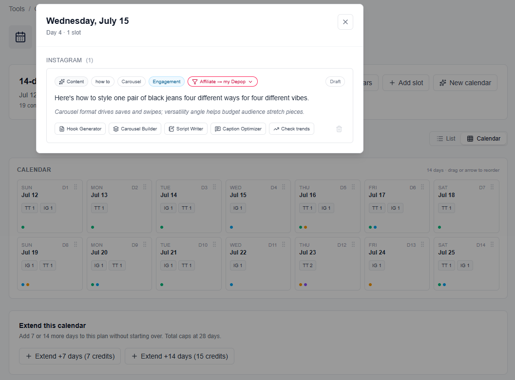 Content Calendar screenshot